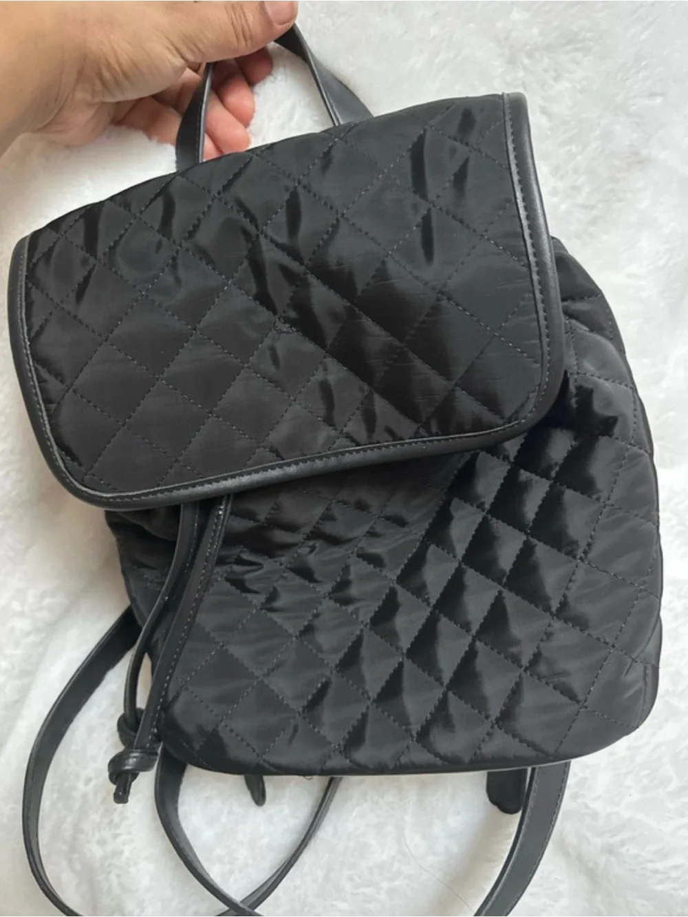 Forever 21 Black Padded Backpack with Gold Chain